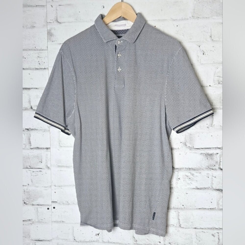 Ted Baker Mens XXL Size 6 Blue Geometric Print Polo Shirt Golf Casual